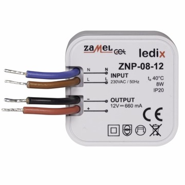 ZAMEL LEDIX ZASILACZ LED 12V 8W DOPUSZK. ZNP-08-12