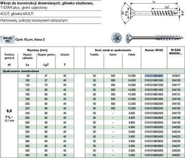 Spax do drewna uniw. 8,0x340 główka stożkowa (50)