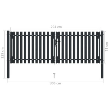 vidaXL Двойные ворота для забора, сталь 306x125 см, антрацит