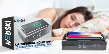 Индуктивное зарядное устройство ЗАРЯДНАЯ СТАНЦИЯ для телефона с будильником и термометром