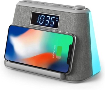 Radio sieciowo-bateryjne FM I-BOX GLOW Budzik bezprzewodowym ładowaniem QI