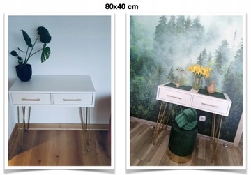 Деревянный письменный стол GLAMOUR, ретро, ​​белый, 120x60, ножки золотые