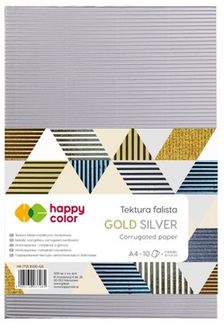 Блок бумаги ГОФРИРОВАННЫЙ КАРТОН DECO А4 HAPPY COLOR скрапбукинг 10 ЗОЛОТО/СЕРЕБРО