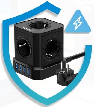 БЛОК ИСТОЧНИКА ПИТАНИЯ, ЗАЩИТНАЯ НАСТРОЙКА 9 в 1, 5 РАЗЪЕМОВ + 4 ПОРТА USB