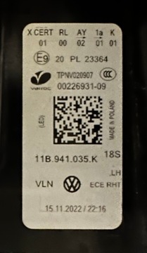 фото thumb №8, Vw id4 id.4 лампа лампи повний led iq light 11a941035k 11a941036m перед eu