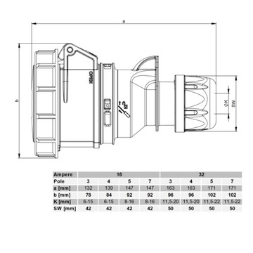 УДЛИНИТЕЛЬНЫЙ КАБЕЛЬ кемпер H07RN-F 3x4 вилка и розетка 3P CEE 32A IP67 2M