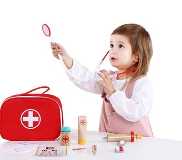 ДЕРЕВЯННЫЙ НАБОР МАЛЕНЬКОГО ДОКТОРА, АКСЕССУАРЫ, СУМКА ДЛЯ ИГРУШЕК TooKY