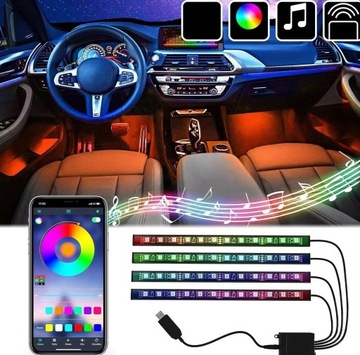фото thumb №9, Освітлення інтер'єру кабіни автомобіля стрічка led rgb 4x12 блютуз app usb