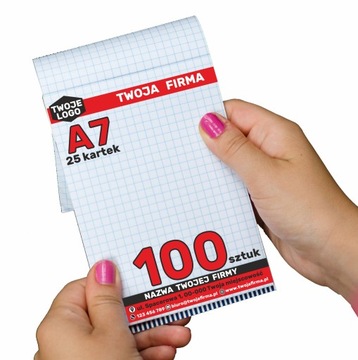 NOTES Reklamowy A7 BLOCZKI z NADRUKIEM 100 sztuk