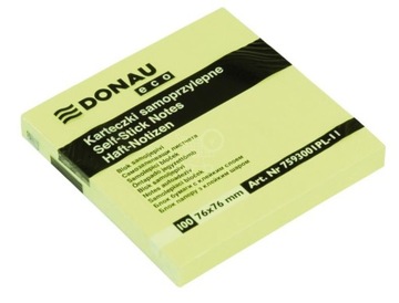 BLOCZEK SAMOPRZYLEPNY DONAU ECO, 76X76MM, 10x100 KART., JASNOŻÓŁTY