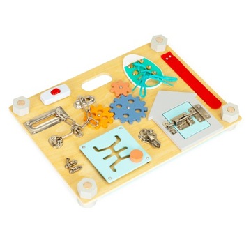 DWUSTRONNA DREWNIANA TABLICA SENSORYCZNA MANIPULACYJNA DLA DZIECI ECOTOYS