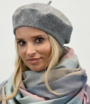 Damski Beret Francuski one size Szary Melanż
