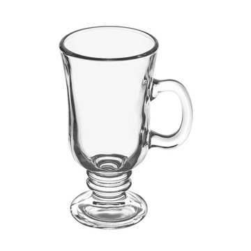 SZKLANKI DO KAWY na nóżce 6 sztuk KUBKI Z UCHEM ze złotymi łyżeczkami 240ml