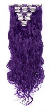 Doczepiane włosy clip in ciemny fiolet 65 cm fale