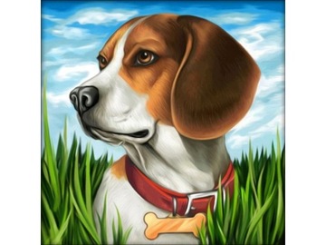 Haft diamentowy OBRAZ 30x30 PIES BEAGLE piesek