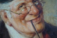 Картина маслом В. Л. Мумберга с изображением мужчины, курящего трубку. Германия, 20 век.