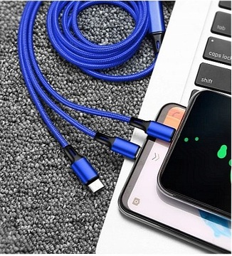 USB-КАБЕЛЬ ДЛЯ ЗАРЯДКИ 3 в 1, ТРИ КОНЦА, 1,2 М
