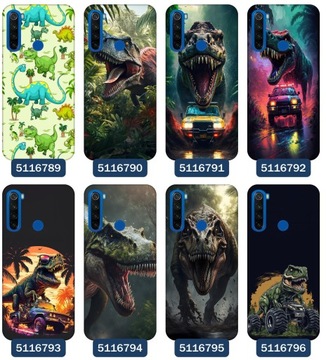 Etui do Xiaomi Redmi Note 8T Wzory Dinozaury Tyranozaur Rex Brontozaur