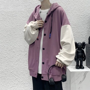 Jackets Men Patchwork Handsome Casual Baggy Hooded