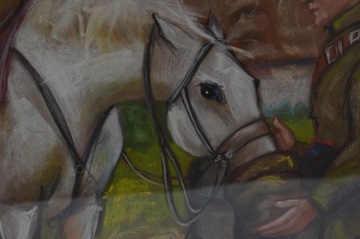 JERZY KOSSAK - POJENIE KONIA - STARA PASTEL