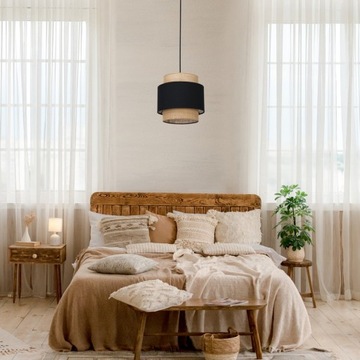 LAMPKA NOCNA STOŁOWA JUTOWA CZARNA BOHO JUTA BIURKOWA ABAŻUR POLSKA E27 LED