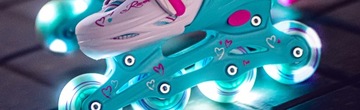 Rolki Łyżwy figurowe 2w1 Regulowane RAVEN Loret Mint 27-30 Kółka LED
