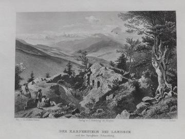 Гравюра на стали DER KARPENSTEIN BEI LANDECK - KARPIEŃ LĄDEK ZDRÓJ 1888