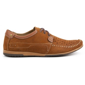 Мужские туфли кожаные лоферы кружев -для открытых работ лето 875L Camel Brown 40