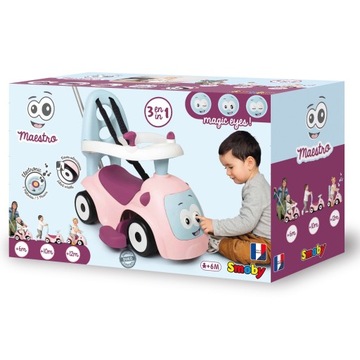 SMOBY JEŻDZIK CHODZIK PCHACZ MAESTRO 3W1 INTERAKTYWNY AUTKO RÓŻOWY KLAKSON