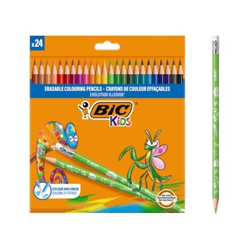 НАБОР КАРАНДАШЕЙ BIC KIDS EVOLUTION ILLUSION, 24 шт., стираемые мелки «ШКОЛА»