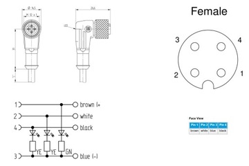 RKWT/LED P 4-07/2 m przewód do czujnika, złącze M12 4-pin, 3 x LED PNP
