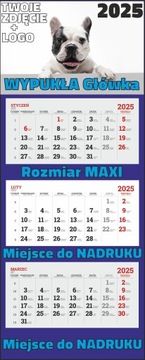 Календарь MAXI TRIPLE 2025 с ПРИНТОМ ВЫПУКЛОЙ головкой и логотипом - 10 шт.