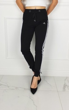 DAMSKIE SPODNIE DRESOWE DOPASOWANE LAMPASY BLACK