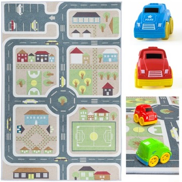 DYWAN DZIECIĘCY DROGA MIASTO ULICZKI MATA EDUKACYJNA KIDS 100x150cm SZARY