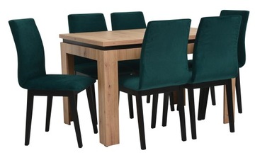 6x бархатных стульев GREEN с массивной обивкой + РАСШИРЯЕМЫЙ стол 80x120/160