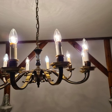 STYLOWY ŻYRANDOL MOSIĘŻNY 10-RAMIENNY,PRZEKRÓJ79CM