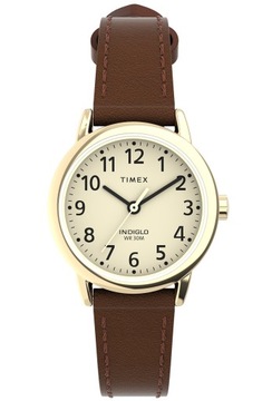 Женские золотые часы на коричневом кожаном ремешке Timex, подсветка INDIGLO