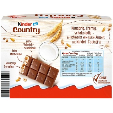 FERRERO KINDER COUNTRY БАРСЫ ЗЕРНОВЫЕ МОЛОЧНЫЕ 9 шт ИЗ ГЕРМАНИИ
