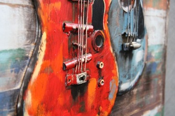 OBRAZ Gitary 3D Drewno Metal Trójwymiarowy Gitara