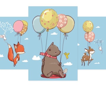 Plakaty, Miś i zwierzaki z balonami, Fiku Miku A3