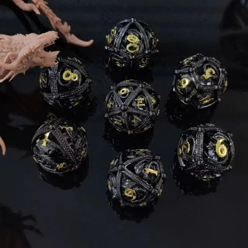 ZAPIECZĘTOWANY SMOK ZESTAW 7 METALOWYCH KOŚCI RPG