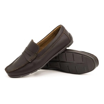 Buty męskie mokasyny naturalna skóra licowa 894MA brązowe slip on 45
