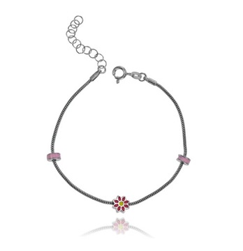 СЕРЕБРЯНЫЙ РОЗОВЫЙ БРАСЛЕТ С ЦВЕТКОМ НА РОЕ