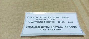 фото thumb №6, 3g0845202 стекло дверная правая зелёная passat b8 2.0 tdi универсал