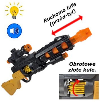 KARABIN NA BATERIE RUCHOMA LUFA czerwony LASER obrotowe KULE DZWIĘK LED