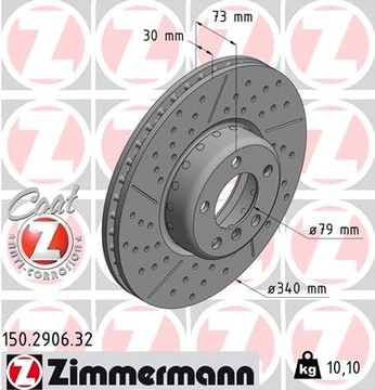 Передние диски ZIMMERMANN - BMW 3 F30, 4 F32 340 мм
