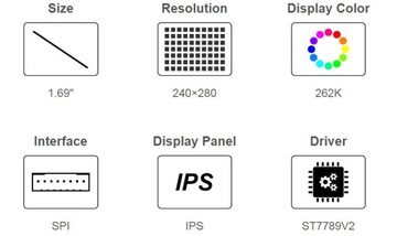 1,69 ЖК-дисплей, 240×280, интерфейс SPI, IPS, 262 тыс. цветов