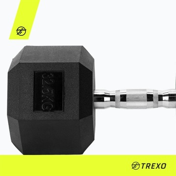 Hantel ogumowany TREXO Hex 32.5 kg Żeliwny Antypoślizgowa Powierzchnia