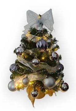Елка маленькая 50 см с украшениями, серебро DECORATIONS, готовая, LED, нарядная, ХИТ