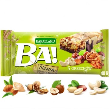 БАХ! ЗЕРНОВОЙ батончик 5 ОРЕХОВ 40г BAKALLAND Кешью Итальянский Миндаль Фундук